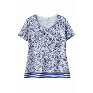 Croft & Barrow M Paisley Top Blue White Stretch Short Sleeve Blouse